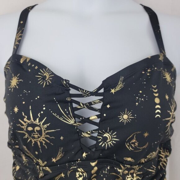 TORRID Womens Swimsuit Wireless Lattice One Piece BLACK Celestial Star Sz 2 Plus - Picture 2 of 16